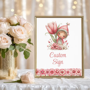 Póster Chica Hada Caprichosa Rubor Floral Cumpleaños Firm