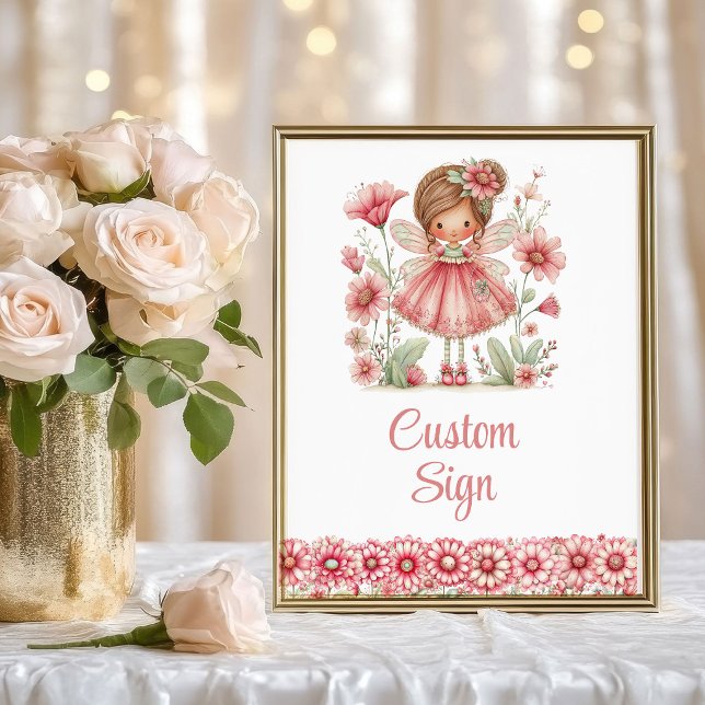 Póster Chica Hada de Pastel Rubor Floral Cumpleaños Firma (Pastel Fairy Girl Blush Floral Birthday Custom Sign

)