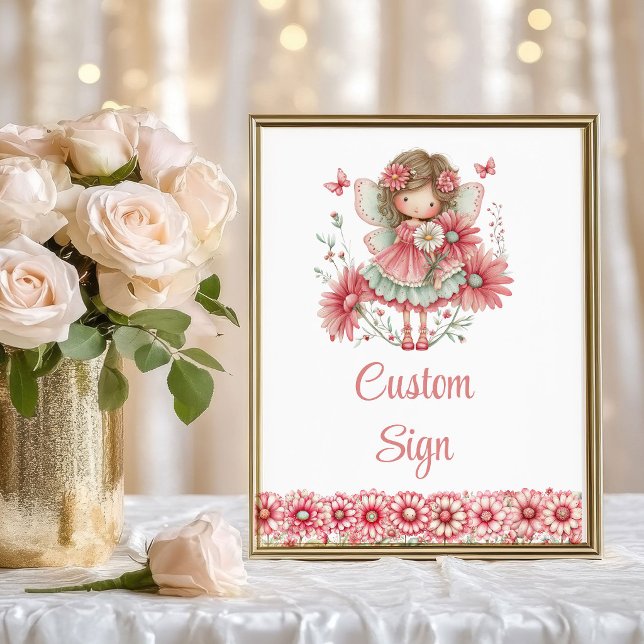 Póster Chica Hada Encantadora Cumpleaños Floral Rubor Per (Lovely Fairy Girl Blush Floral Birthday Custom Sign

)