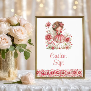 Póster Chica Hada Mágica Rubor Floral Cumpleaños Personal