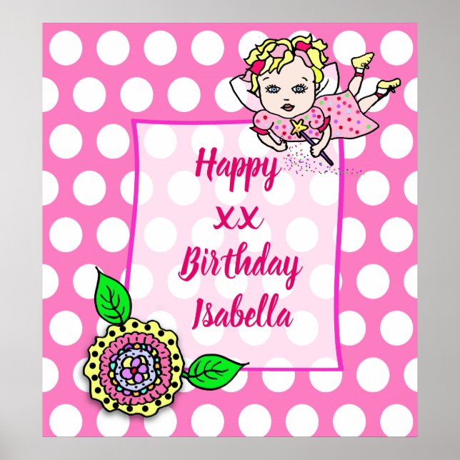 Póster Chica Hada Rubia Bonita Feliz Cumpleaños (Frente)