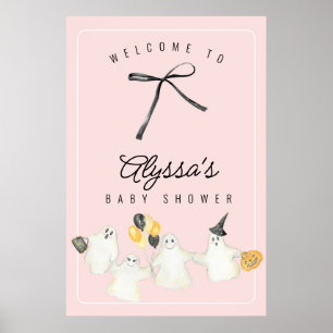 Póster Chica Halloween Fantasma y Black Bow Baby Shower