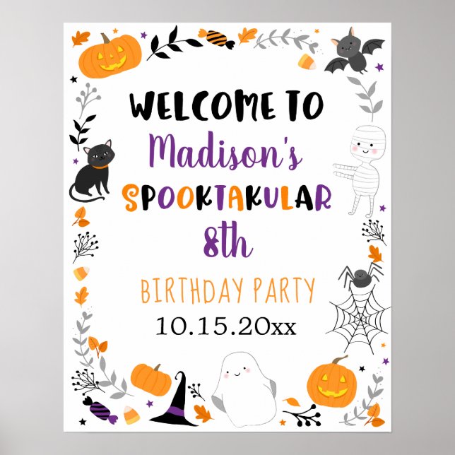 Póster Chica Halloween Spooktacular Cumpleaños Bienvenida (Frente)