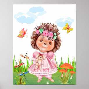 Póster Chica Hedgehog En Un Jardín