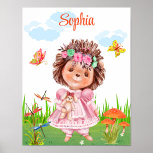 Póster Chica Hedgehog En Un Jardín Con Nombre Poster