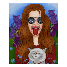 Póster Chica hippie con un gato