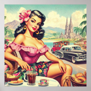 Póster Chica hispano de Belleza Retro