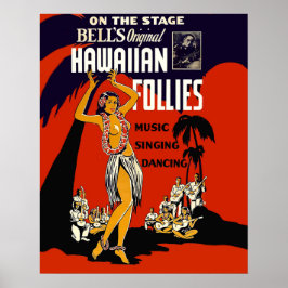 Póster Chica hula de Hawái, baile tradicional, música, fi