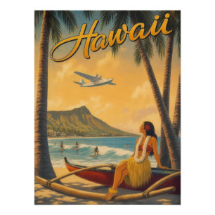 Póster Chica Hula Hawaiana Vintage Escape Paradisíaco Alo