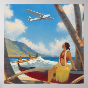 Póster Chica Hula Hawaiana Vintage Escape Paradisíaco Alo