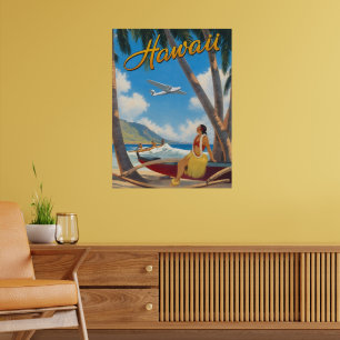 Póster Chica Hula Hawaiana Vintage Escape Paradisíaco Alo
