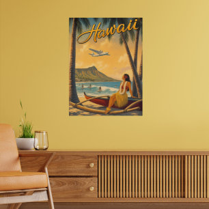 Póster Chica Hula Hawaiana Vintage Escape Paradisíaco Alo