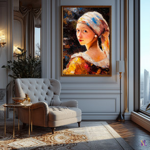 Póster Chica impresionista inspirada con un perla