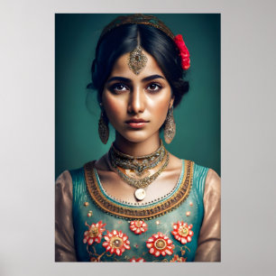 Póster Chica indio Shy Decorado con collares de oro