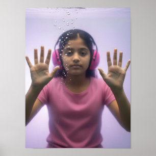 Póster Chica infantil indio neurodivergente bajo el agua 