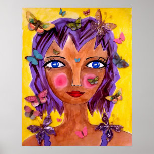 Póster Chica insular con Poster de mariposas