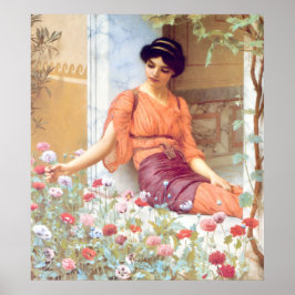 Póster Chica Italiano Vintage Con Flores De Verano