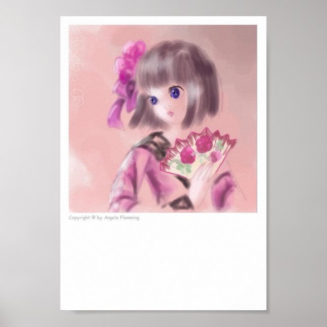 Póster Chica Japonés bonito Con Ventilador (Frente)