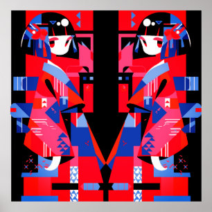 Póster Chica Japonesa Abstracta Moderna – Kimono Geométri