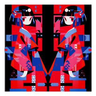 Póster Chica Japonesa Abstracta Moderna - Kimono Geométri