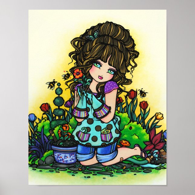 Póster Chica Jardín Bumblebee Tulip Art por Hannah Lynn (Frente)
