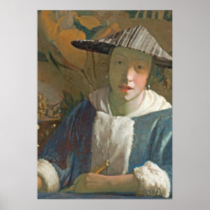 Póster Chica joven con una flauta, c.1665-70