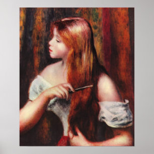Póster Chica joven de Renoir que peina su poster del pelo