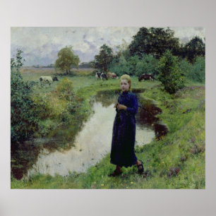 Póster Chica joven en los campos,