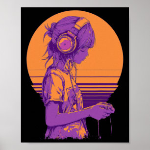 Póster Chica jugadora de anime retro