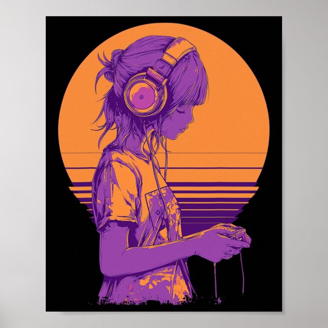 Póster Chica jugadora de anime retro (Frente)