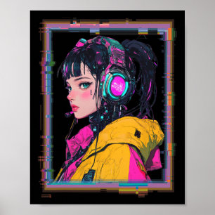 Póster Chica jugadora de Manga Cyberpunk