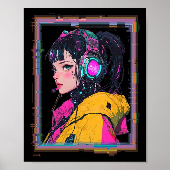 Póster Chica jugadora de Manga Cyberpunk (Frente)