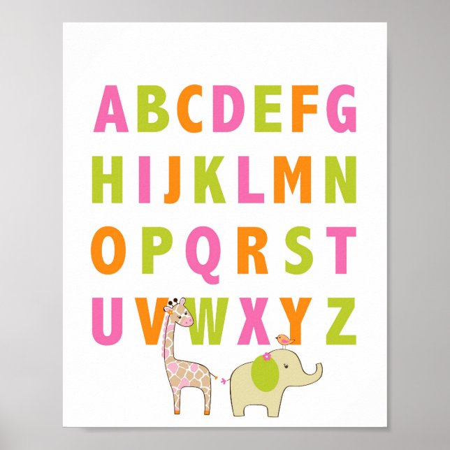 Póster Chica Jungle Animal Alphabet Nursery Wall Art Impr (Frente)