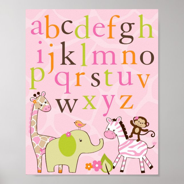 Póster Chica Jungle Animal Alphabet Nursery Wall Art Impr (Frente)