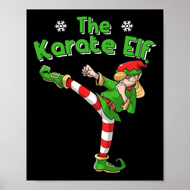 Póster Chica Karate Elfa Artes Marciales Navidad  (Frente)