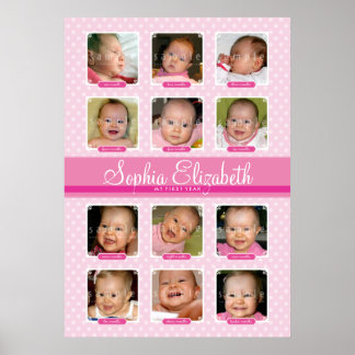 Póster Chica KEEPSAKE DE LOS PRIMEROS 12 MESES DE CUMPLEA