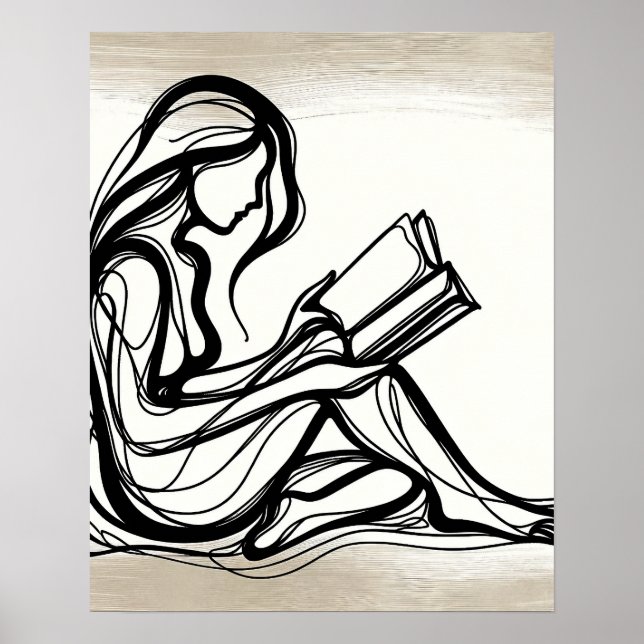 Póster Chica lee un libro - Line Art (Frente)