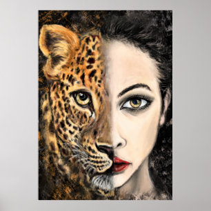 Póster Chica Leopard - Poster de emoción - Pintura