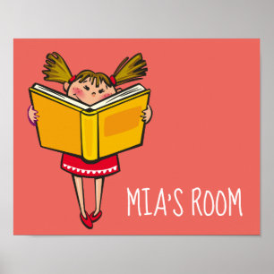 Póster Chica leyendo libro linda sala de chicas