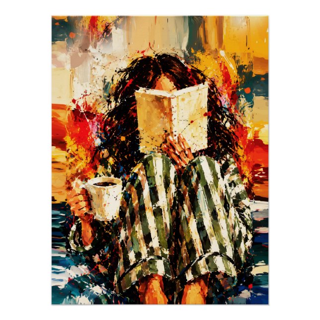 Póster Chica leyendo libro pintura artística acogedora (Anverso)