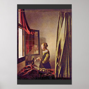 Póster Chica Leyendo Una Carta En Una Ventana Abierta, Po