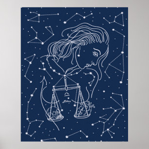 Póster Chica Libra Zodiac Rótulo Poster