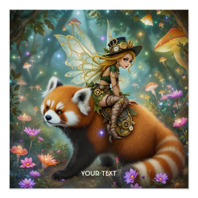 Póster Chica linda de fantasía montando un panda (Anverso)