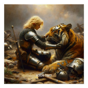 Póster Chica linda de fantasía tigre herido