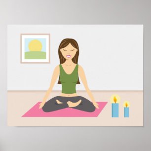 Póster Chica Linda Haciendo Yoga En Una Habitación Bonita