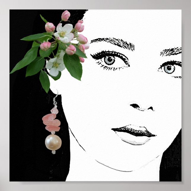 Póster Chica lindo cara ilustracion de moda bonito (Frente)