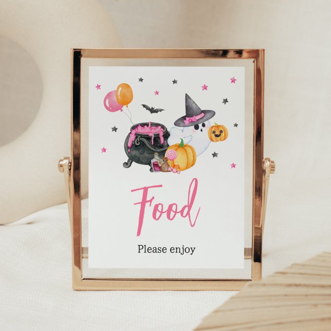 Póster Chica Little Boo Ghost Baby Shower Food (Ghost Halloween Baby Shower Food Sign)