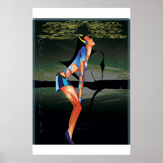 Póster chica llenando la música