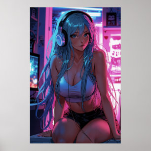Póster Chica Lofi Gamer Chill Anime Aesthetic