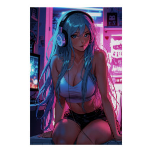 Póster Chica Lofi Gamer Chill Anime Aesthetic